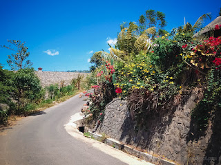 Countryside Uphill Bend Road With Various Roadside Plants At Ularan Village North Bali Indonesia