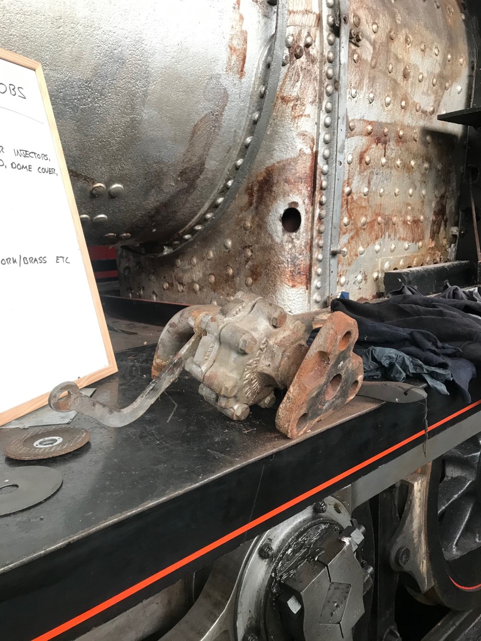 North Tyneside Steam Railway Blowdown removal and lubricator painting