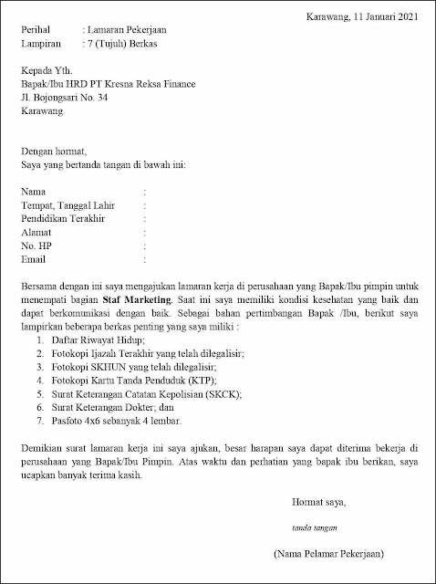 Contoh 1 - Surat Lamaran Kerja Staf Marketing Untuk Fresh Graduate (Pertama Kali Melamar Kerja) Berdasarkan Inisiatif Sendiri Contoh Surat Lamaran Kerja Untuk Staf Marketing (Fresh Graduate & Experienced)