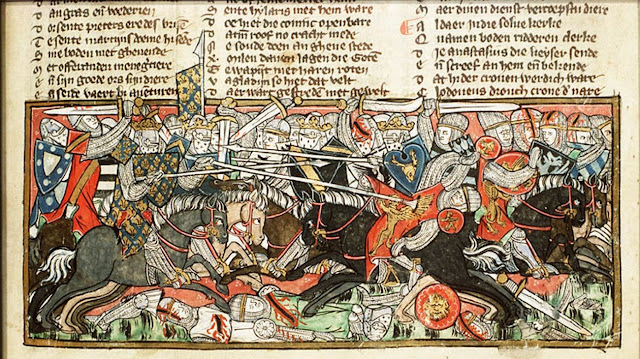 Битва Хлодвига с вестготами. Миниатюра XIV в.