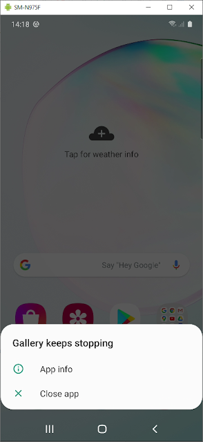 Gallery app crash notification