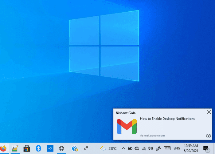 Bật thông báo trên màn hình cho Gmail trong Windows 10