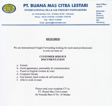 Loker Medan Terbaru Customer Service Documentation Di Pt Buana Mas