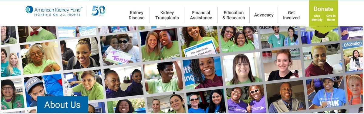 Banner trên website của tổ chức American Kidney Fund - AKF