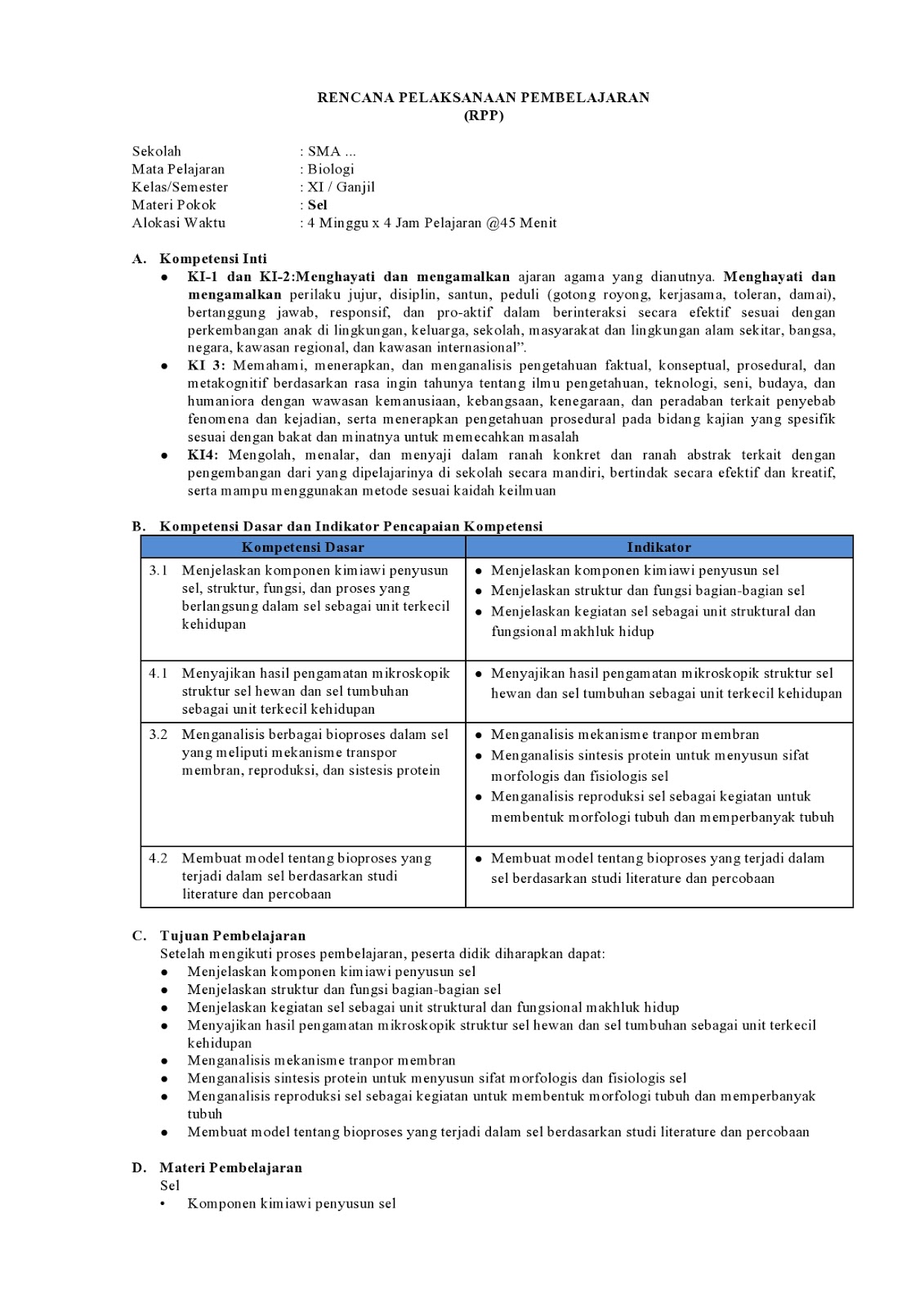 RPP Biologi Kelas 11 Kurikulum 2013 Revisi Terbaru Perangkat Didik