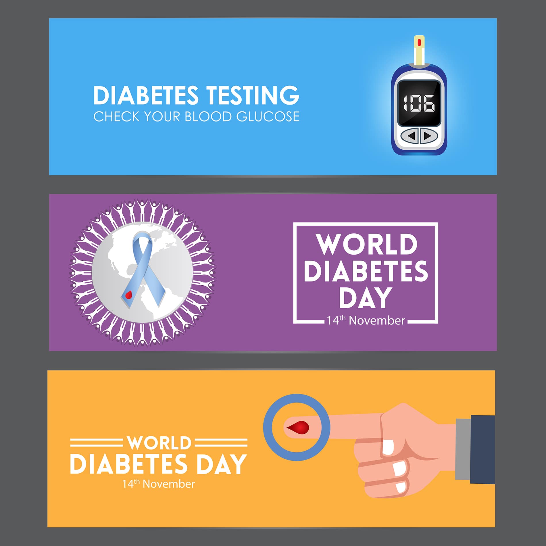 World diabetes day vector banner set for free download