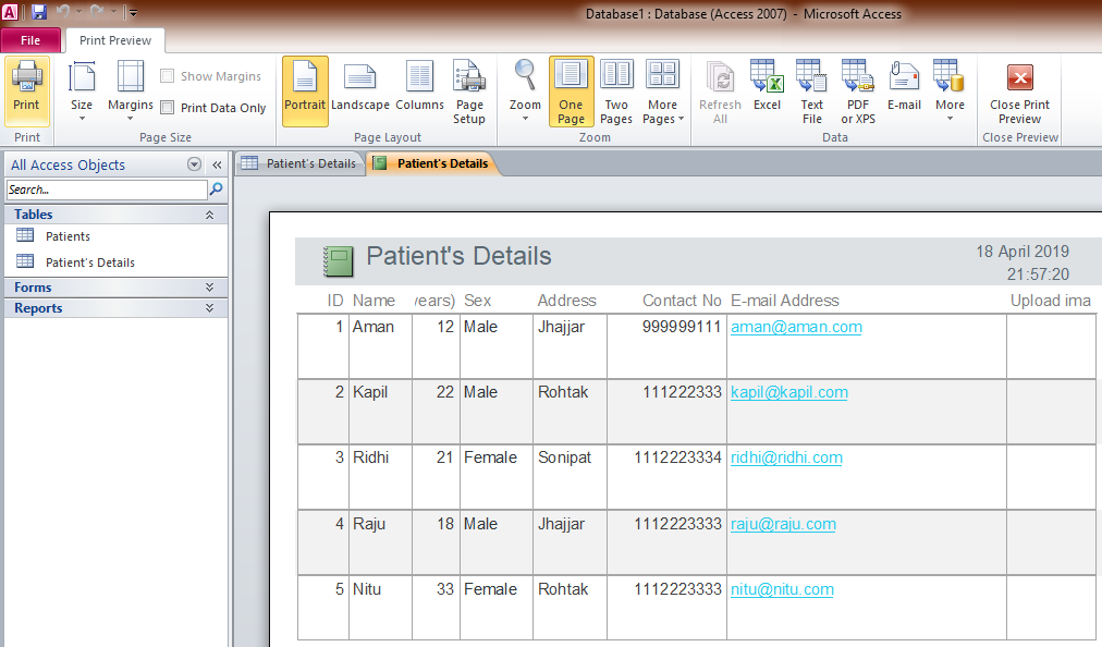 How to generate a report and print the report from patient database
