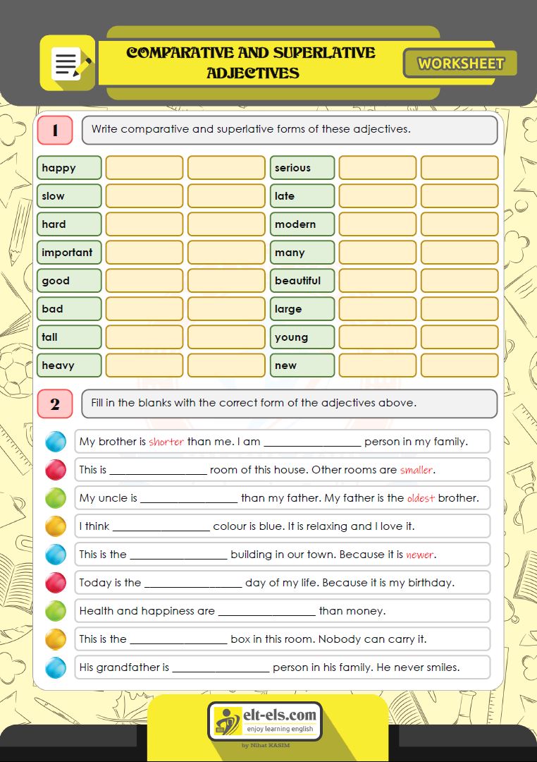 Comparative And Superlative Adjectives Exercises And Worksheets Www elt els