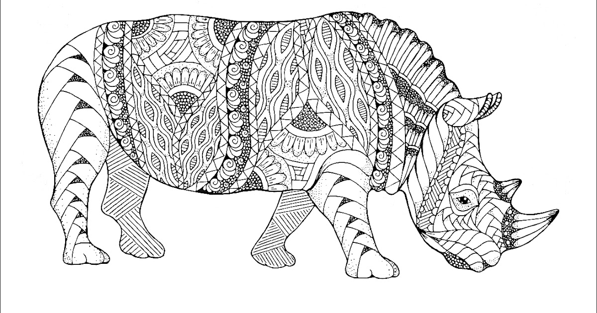 Free Mandala : Rhino animal Adult anti-stress coloring book