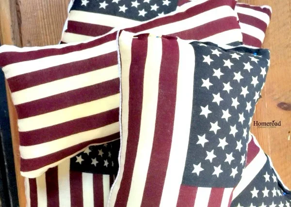 Pile of American flag pillows