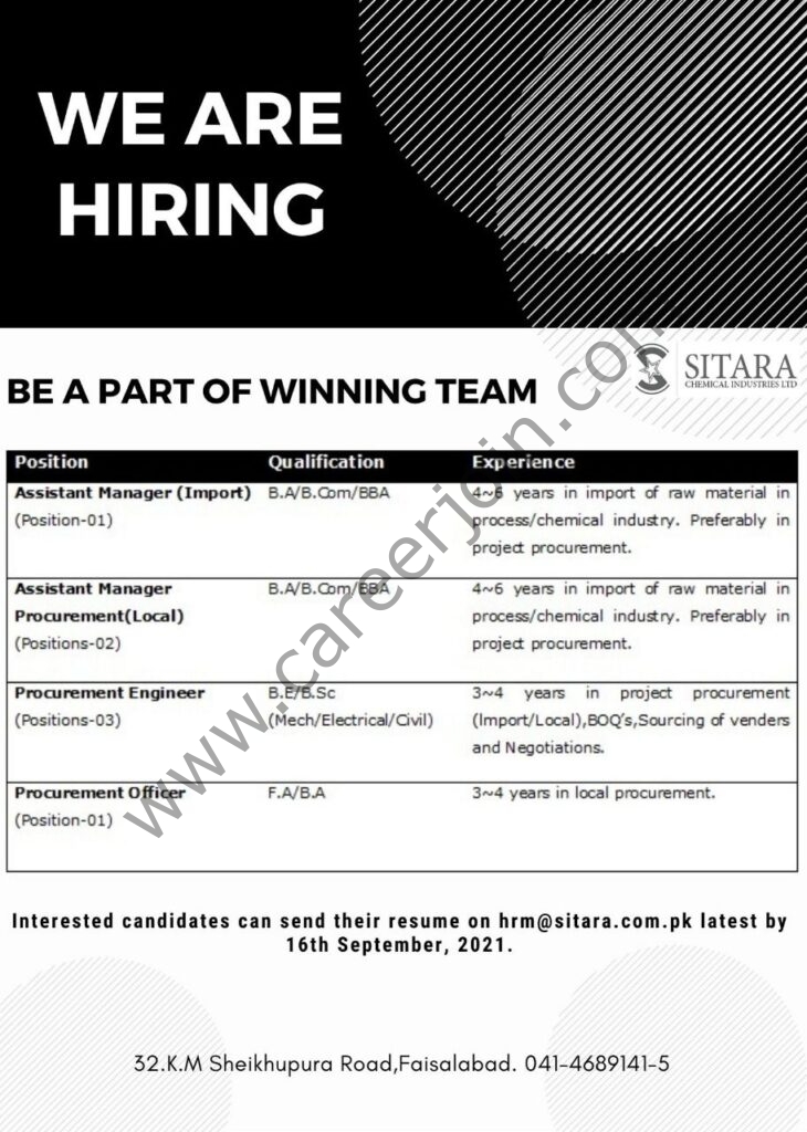 Jobs in Sitara Chemical Industries Ltd