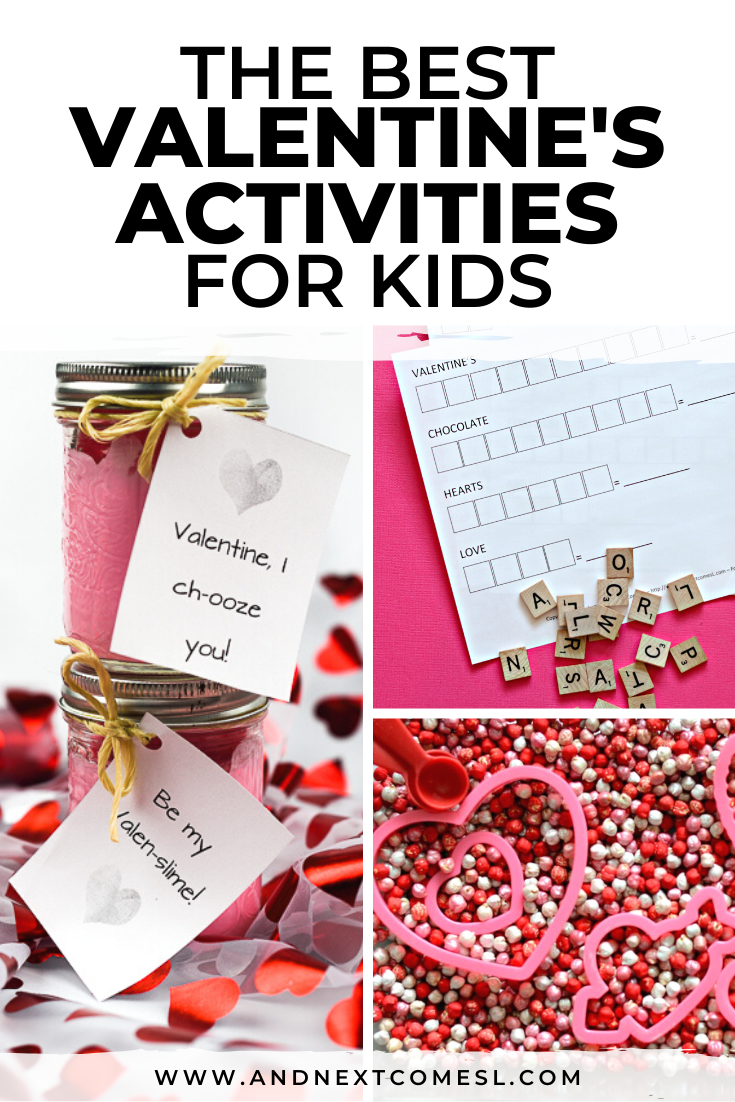 Valentine's Day activities for kids, including Valentine's Day crafts, printables, and sensory bins