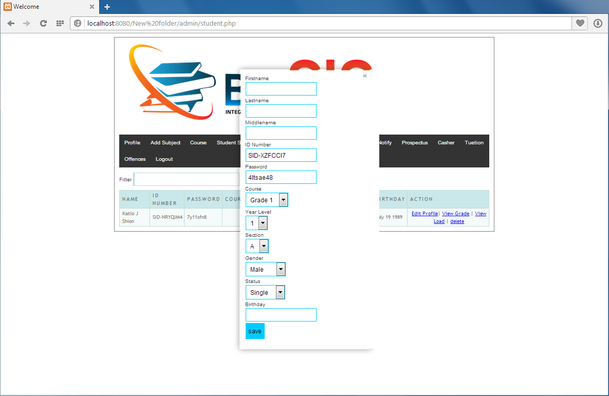 Student Information System using PHP and MySQL
