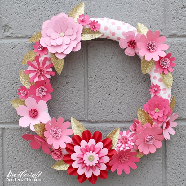 That's it!   This DIY paper flower wreath is ready to hang up for Valentine's day and enjoy!   I absolutely love how it turned out!