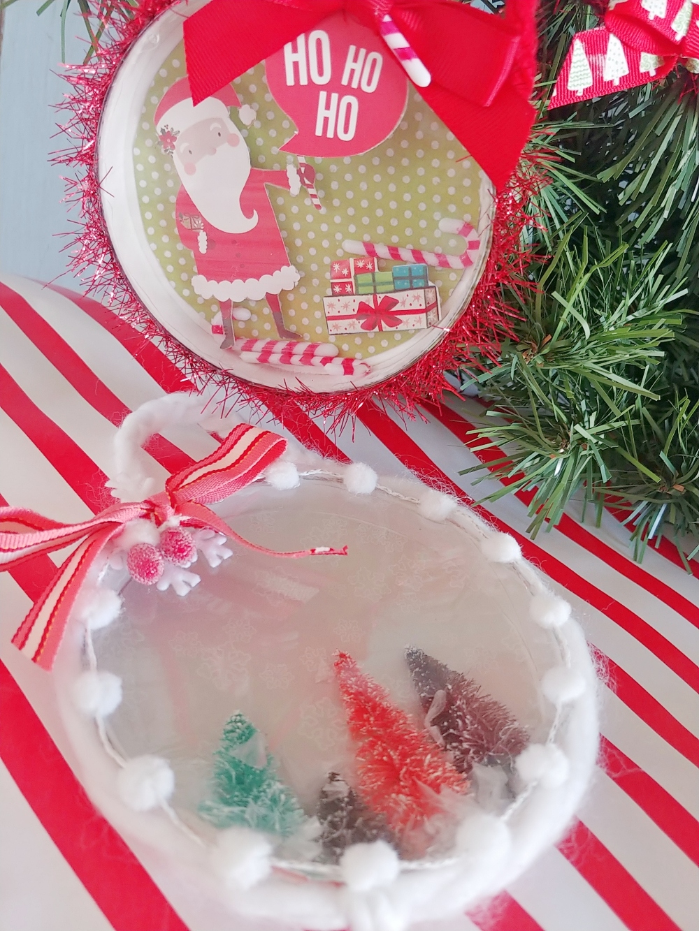 Snow Globe Ornaments From Recycled Ice Cream Lids!