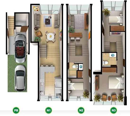 Desain denah rumah minimalis dengan lebar 5 meter