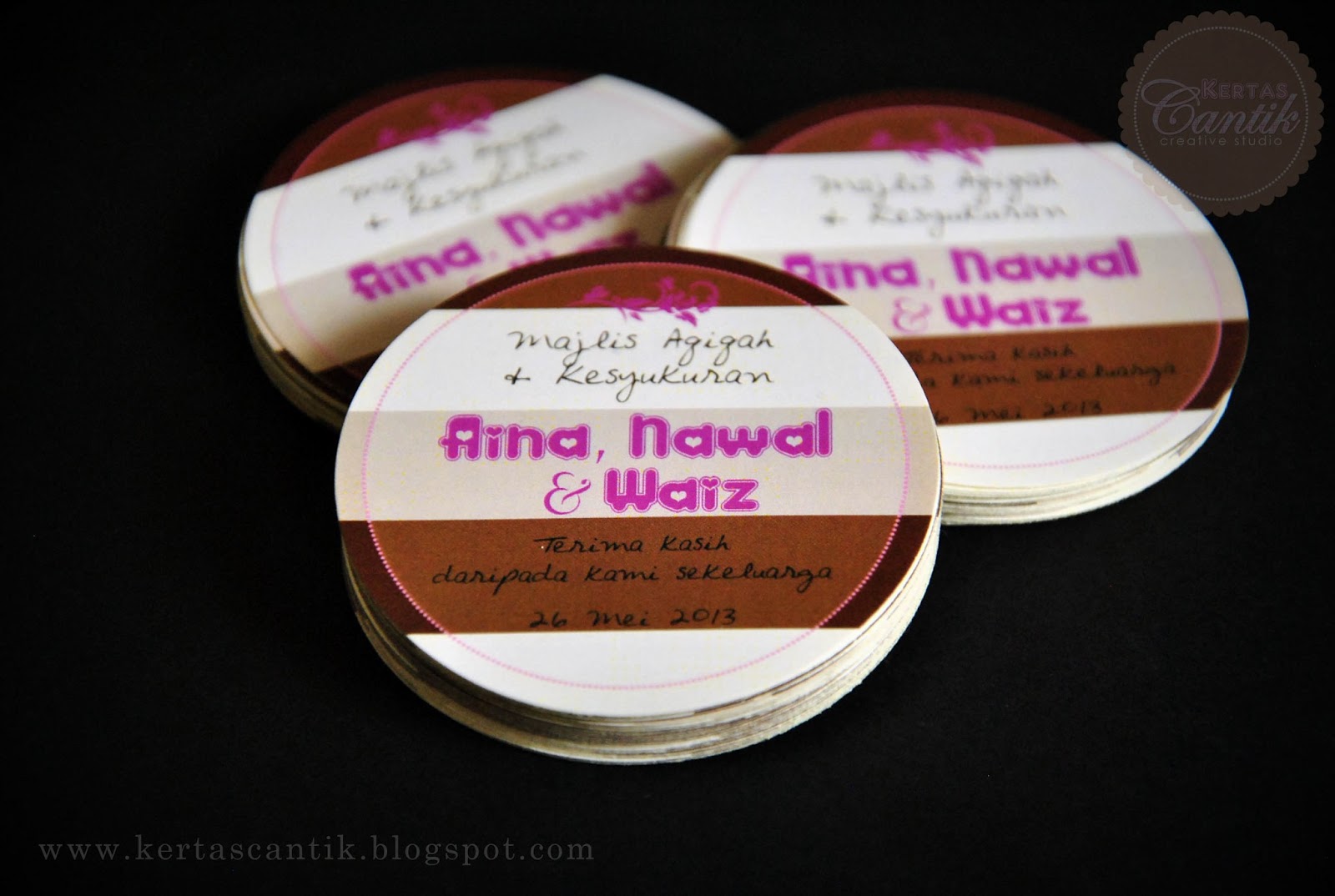 Kertas Cantik Tempahan sticker bulat majlis aqiqah & kesyukuran