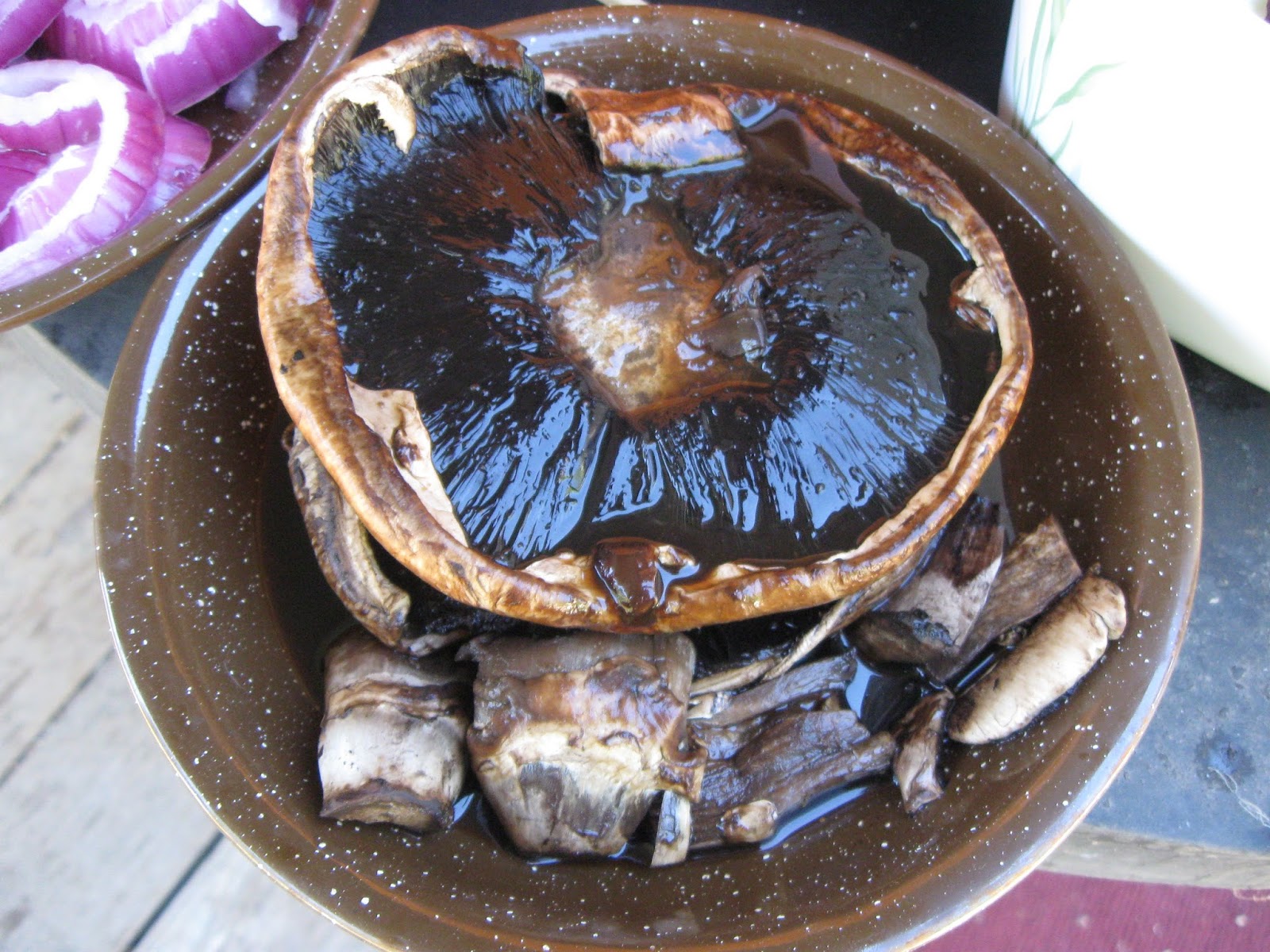 My First Garden Vegetarian BBQ Portobello Burger with Eggplant, Grilled Onions and Sweet