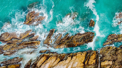 Wallpaper HD Sea, Waves, Rocks, Water, Aerial view