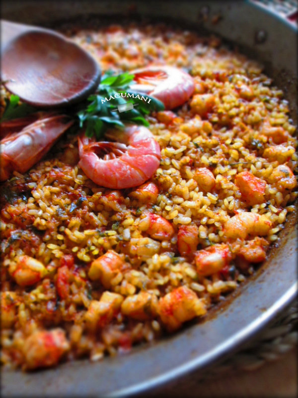 RECETAS DE MACUMANI PAELLA DE GAMBONES ( arroz paso a paso)