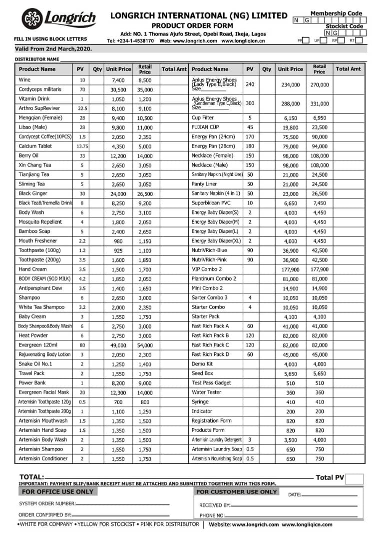 NEW NIGERIA PRICE LIST