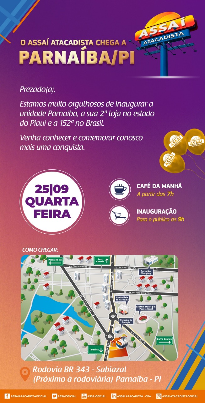 Assaí Atacadista inaugura loja em Parnaíba dia 25 de setembro Assaí Atacadista inaugura loja em Parnaíba dia 25 de setembro
