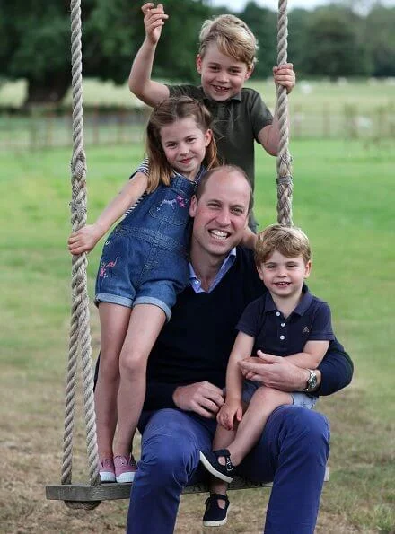 Princess Charlotte wore John Lewis Partners embroidered dungaree shorts and Hampton Canvas shoes, Prince Louis wore Gap polo shirt