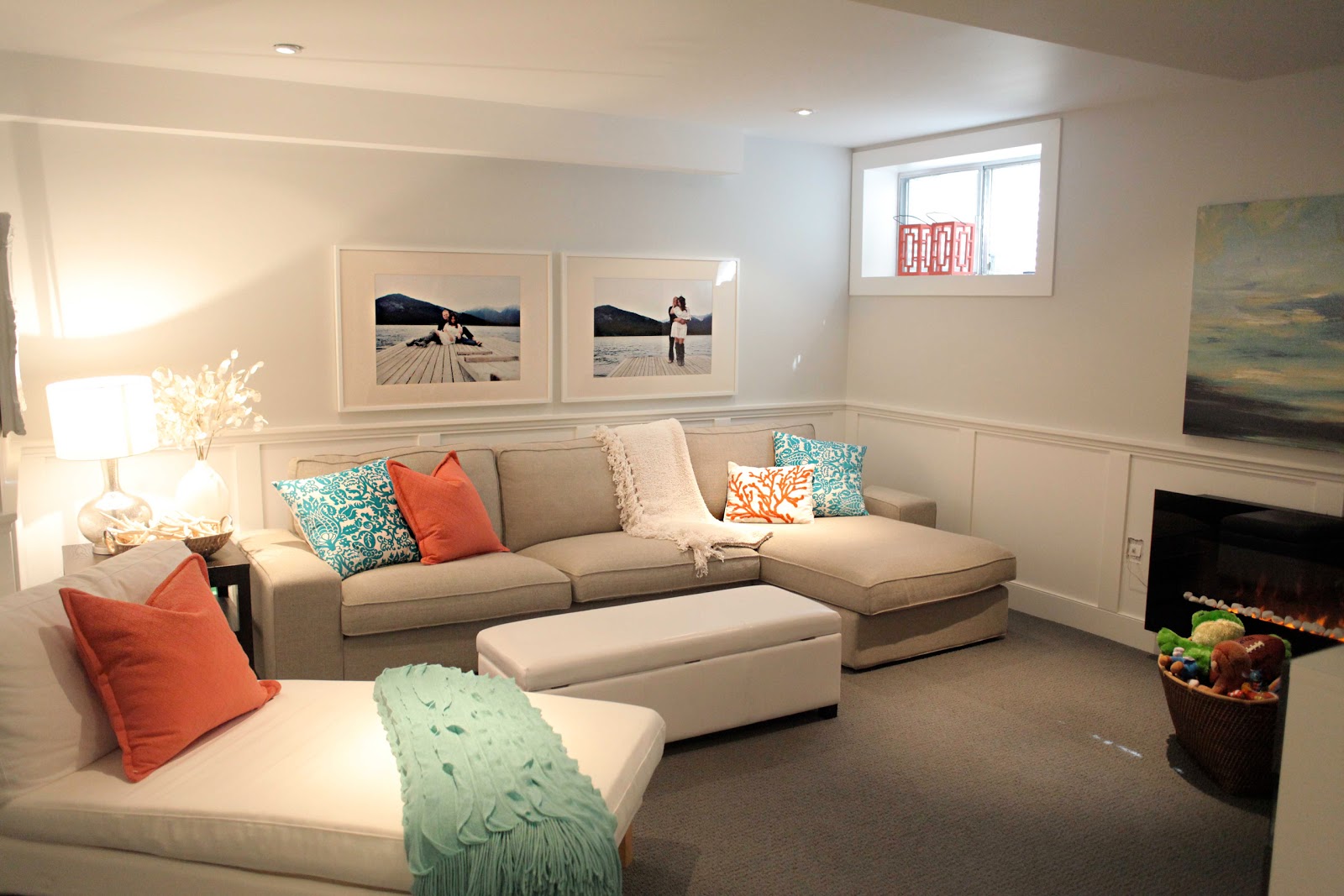 beach house in the city: room tour: basement family room!