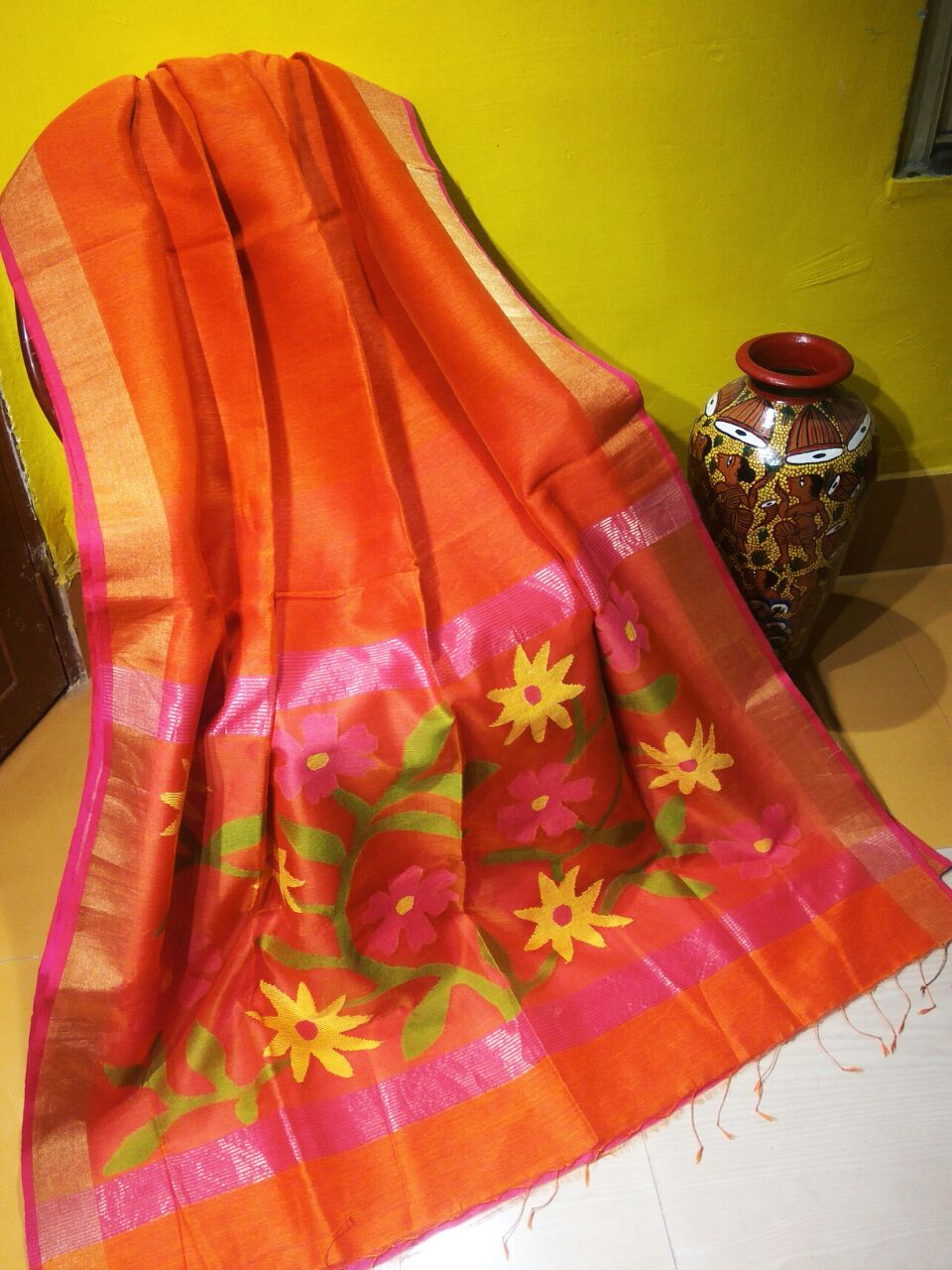 Latest silk linen jamdani sarees