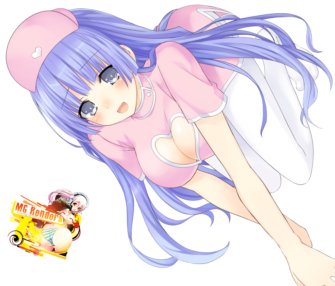 Barefoot,Bluish purple hair,Date a Live,Izayoi Miku,Large Breasts,Nurse,Pan...