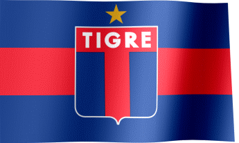 The waving fan flag of Club Atlético Tigre with the logo (Animated GIF)