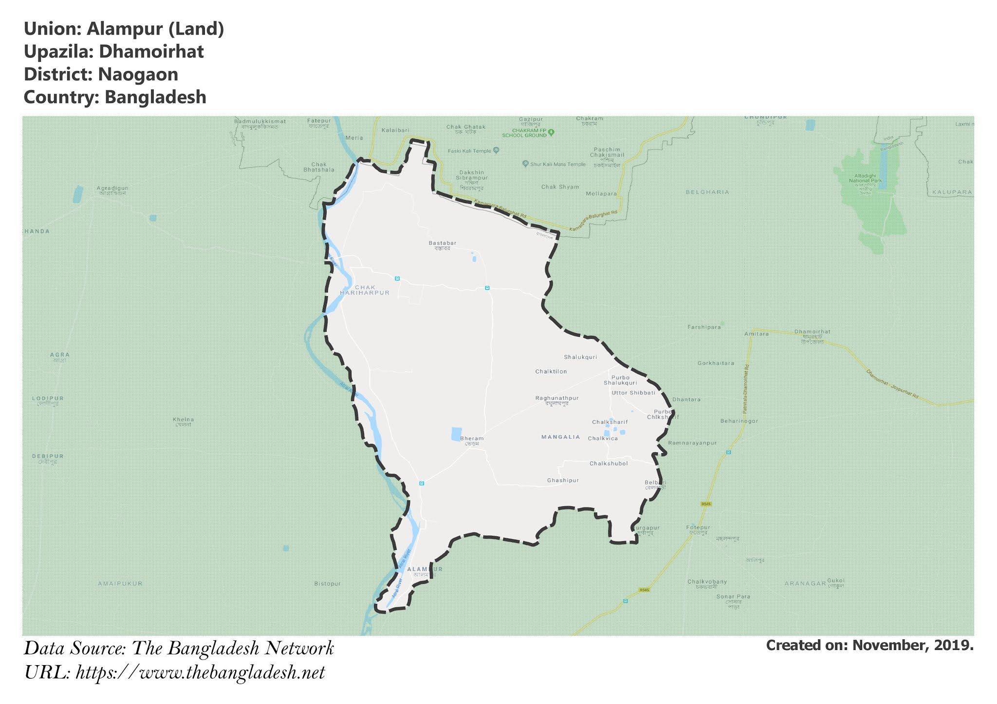 Map of Alampur of Naogaon, Bangladesh.