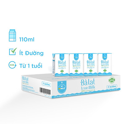 Sữa Tươi VPMilk UTH Đà Lạt True Milk 110ml – Ít Đường – Thùng 48 Hộp