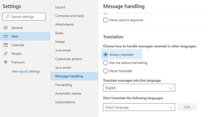 E-mails automatisch vertalen in Outlook.com