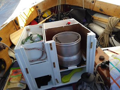 alt="dinghy galley box with trangia stove"