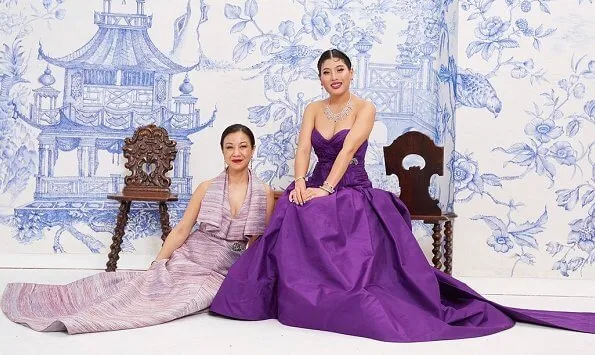 Princess Sirivannavari wore a dark purple Thai silk evening gown designed by herself and which is from her own brand Sirivannavari Bangkok couture