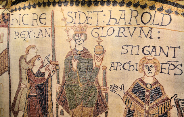 Close-up view of the one of the Bayeux Tapestry panels on Deck 5.