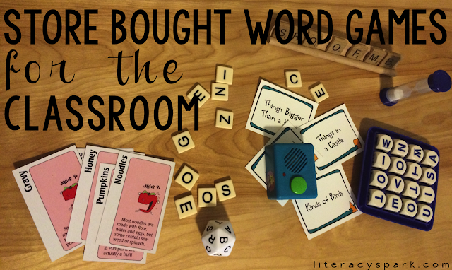 Looking for word games for kids?  Check out these store bought word games perfect for building vocabulary and practicing word work skills in the classroom.  Many are games for adults that you may already have around the house.  Save on time, printer ink, and paper while providing your students with some extra fun and motivation!