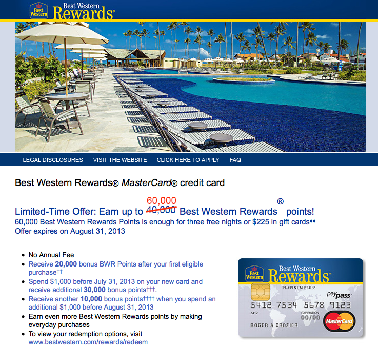 Amazing 60,000 Point Sign Up Bonus for the MBNA Best Western Rewards