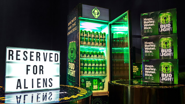 For any aliens that escape or decide to visit Earth, Bud Light produced an alien-friendly fridge that's stocked with plenty of Bud Light alien cans.