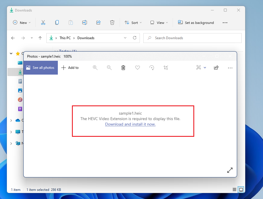 windows 11 hevc video extension is required