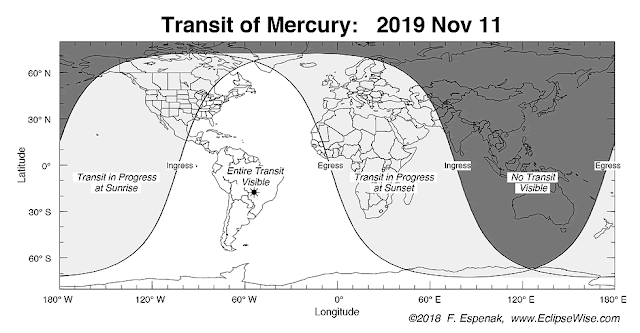 Map of where 2019 Mercury Transit was visible from.