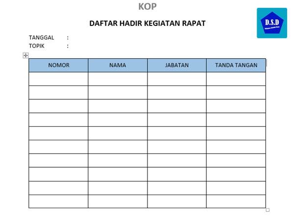 Contoh Daftar Hadir Kegiatan Rapat - Dokumen Sekolah Dasar