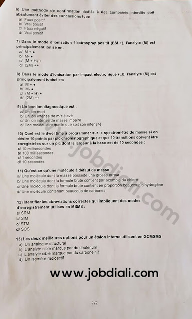 Exemple Concours Administrateurs 2ème grade 2018 (chimie) - ONSSA