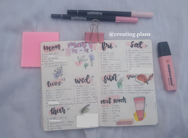 Pink coloured Bujo Weekly Spread