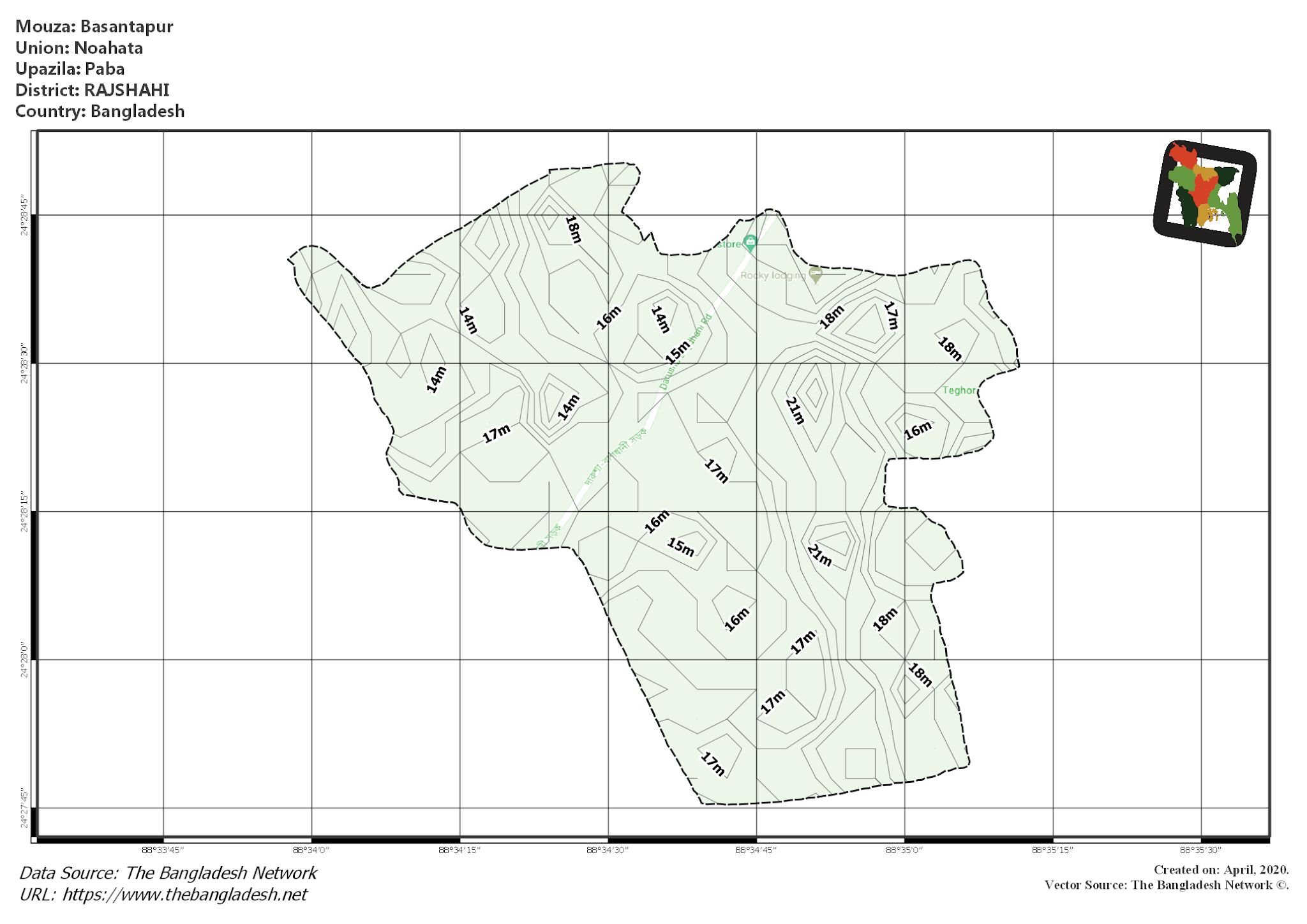 Map of Basantapur Mouza of Paba Upazila, RAJSHAHI, Bangladesh.