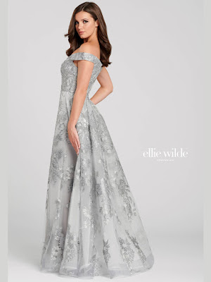 Ellie Wilde Off-shoulder Silver Color Prom Dress