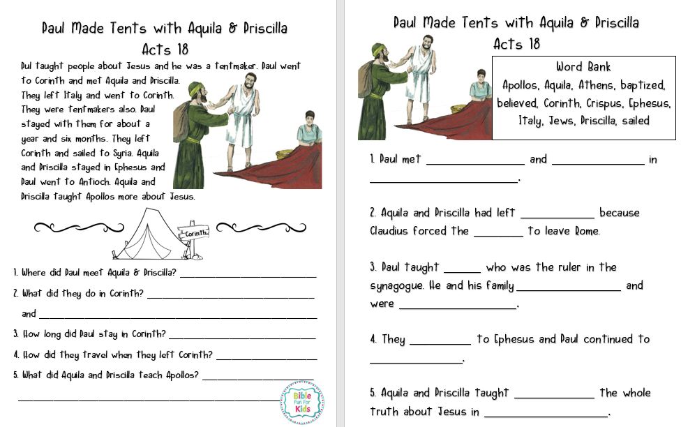 Priscilla And Aquila Tent Makers Easy Craft