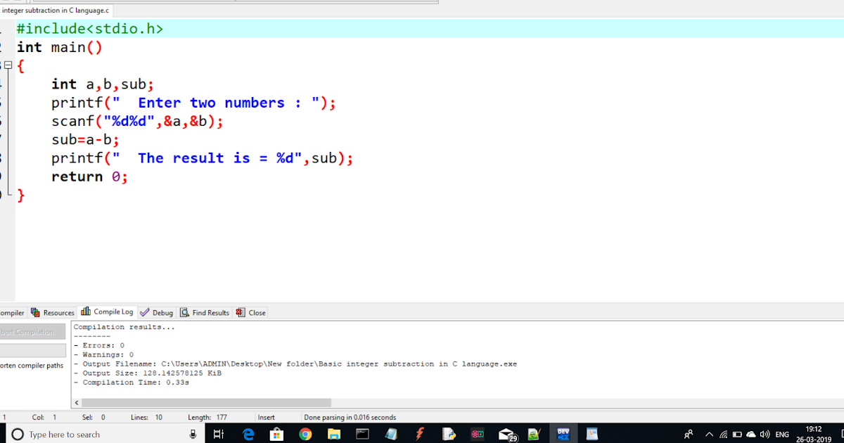 Basic integer subtraction in C language