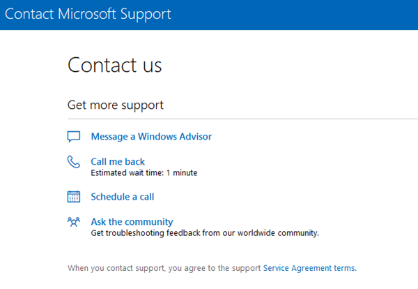 contacter l'assistance Microsoft